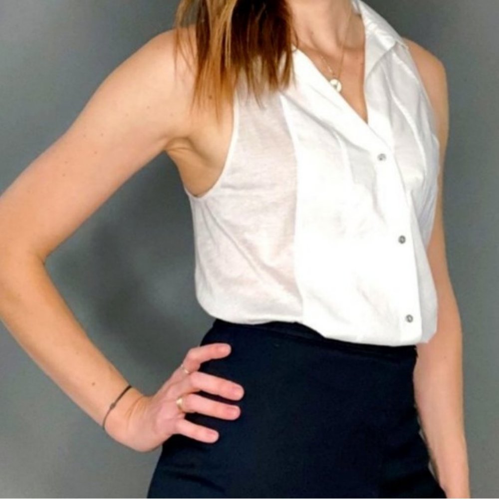 Helmut Lang Button Down Top Sleeveless White Petite Size 0P